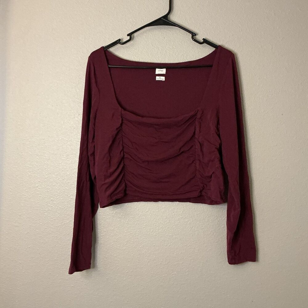Wilfred 2XL Ruched Long Sleeve Crop Top Burgundy